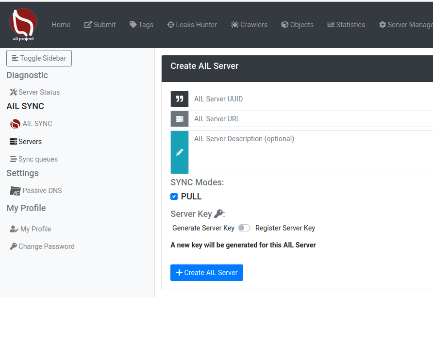 An overview of the configuration in AIL sync