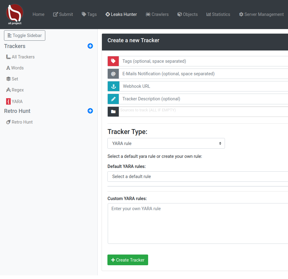 Webhook configuration in AIL tracker